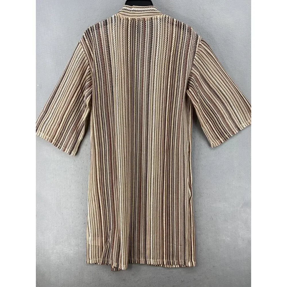 New G by Giuliana Cardigan Sz S Duster Brown Stripe 3/4 Sleeve Open Front Duster